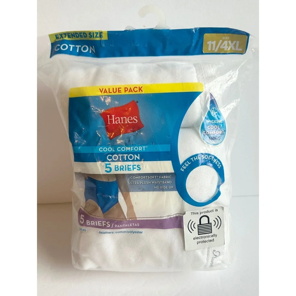 Hanes Cool Comfort Cotton Briefs 5 Pack White Size 11 4XL Plus High Rise Tagless